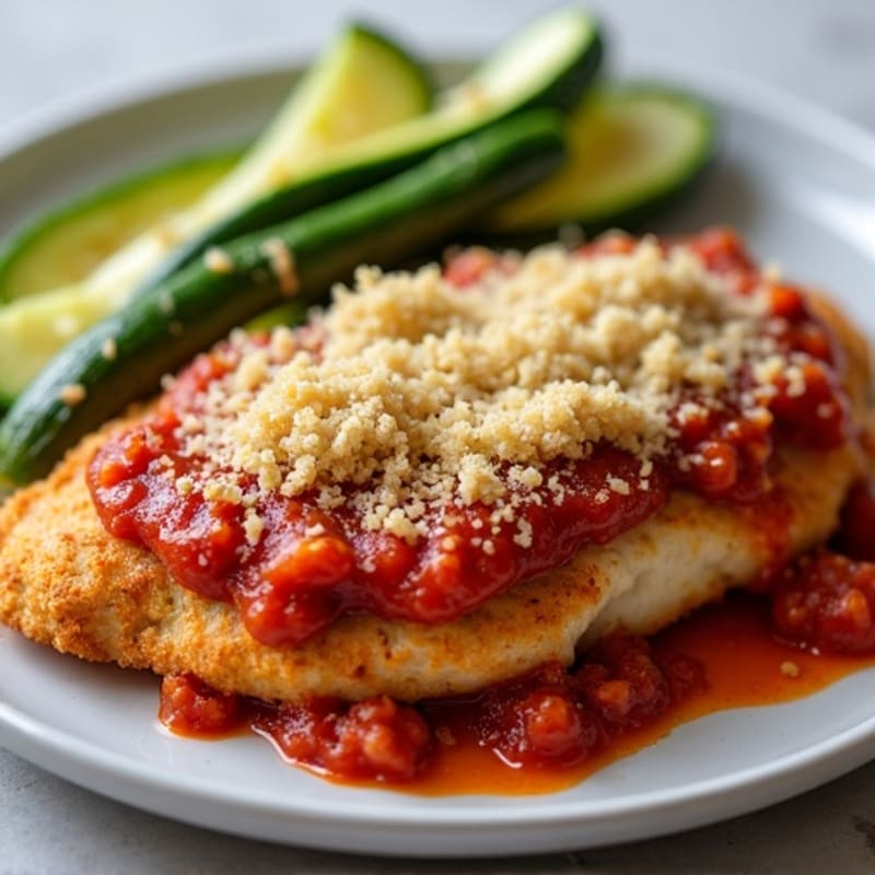 Crispy Baked Chicken Parmesan with Fresh Marinara and Sautéed Zucchini