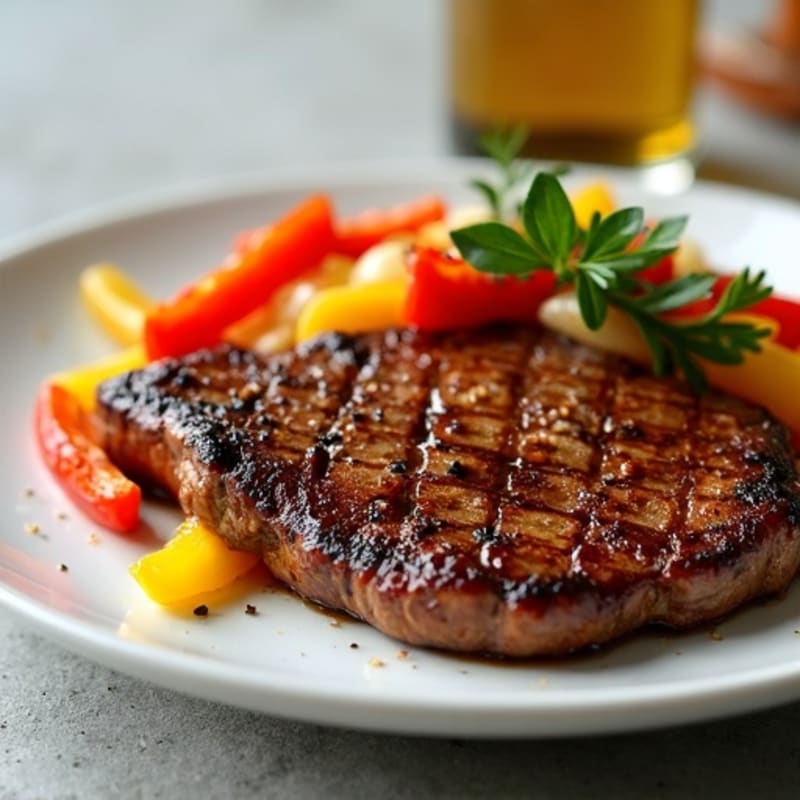 Tender Seared Beef with Sautéed Peppers and Onions