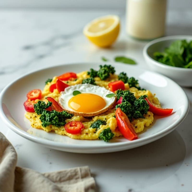 Egg and Spinach Scramble with Sautéed Peppers