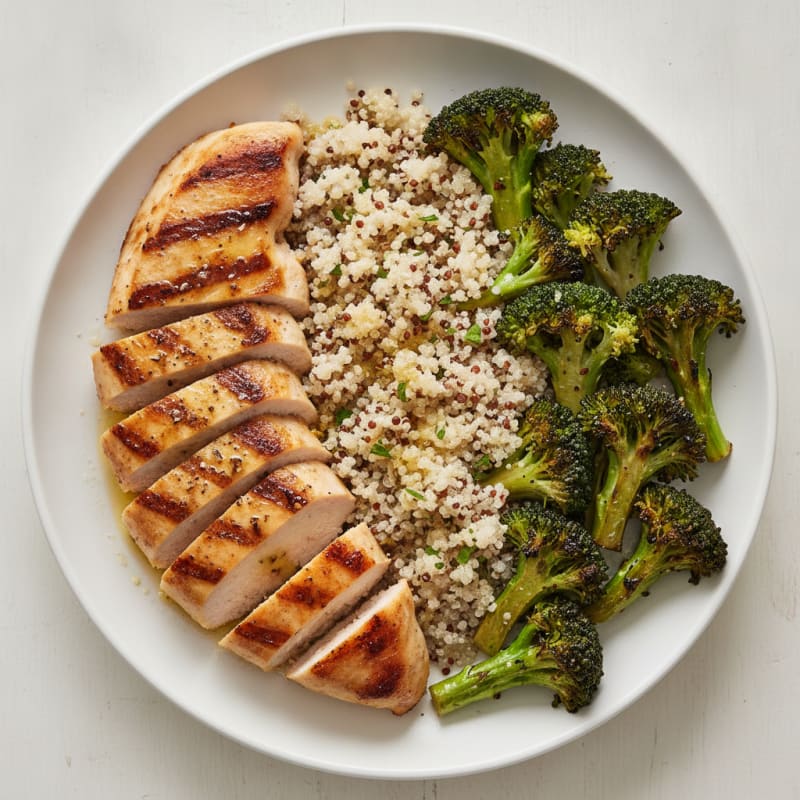 Grilled Chicken Breast with Quinoa and Roasted Broccoli