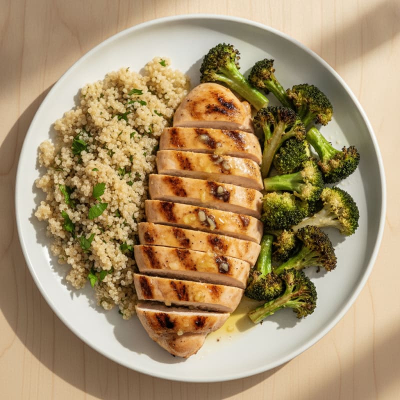 Grilled Chicken Breast with Quinoa and Roasted Broccoli