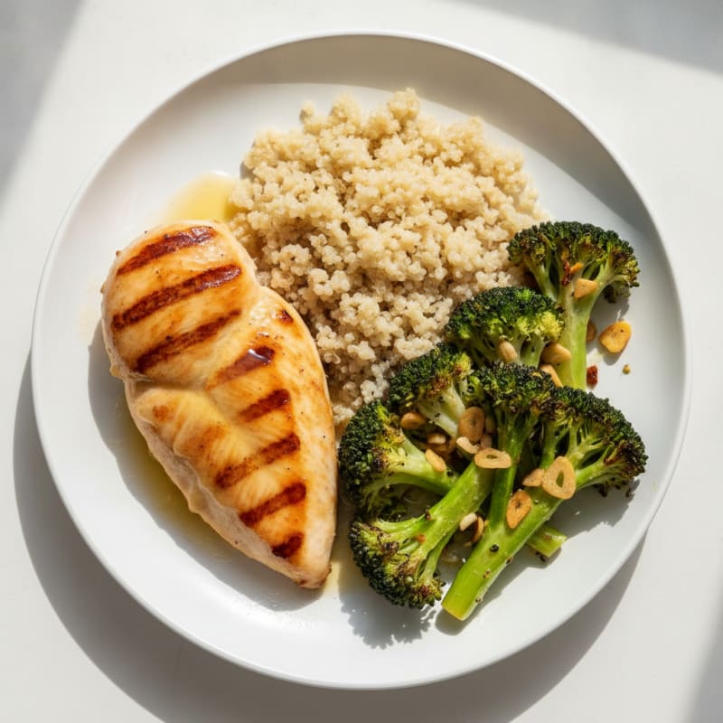 Grilled Chicken Breast with Quinoa and Roasted Broccoli
