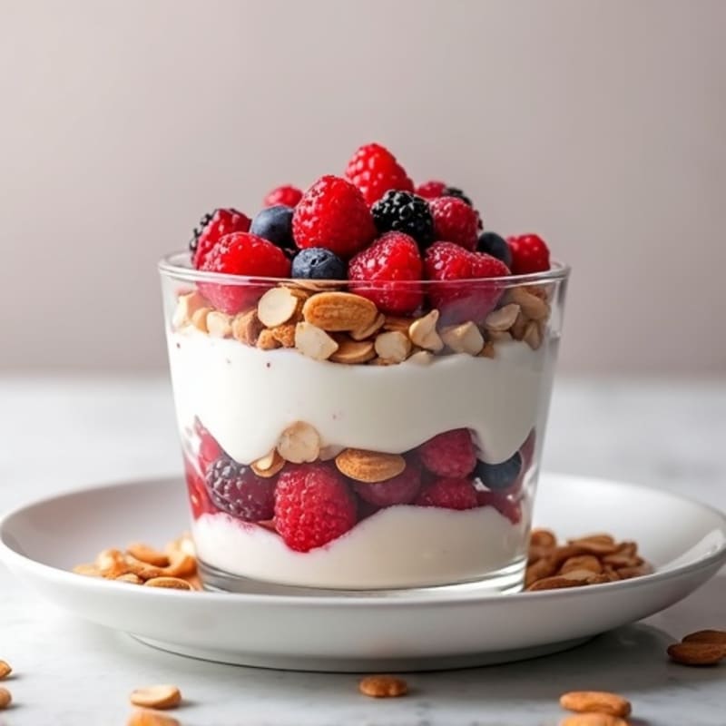Greek Yogurt Protein Parfait with Mixed Berries and Almonds