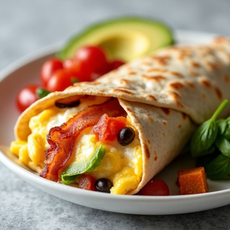 Crispy Turkey Bacon and Egg White Breakfast Burrito with Cheddar