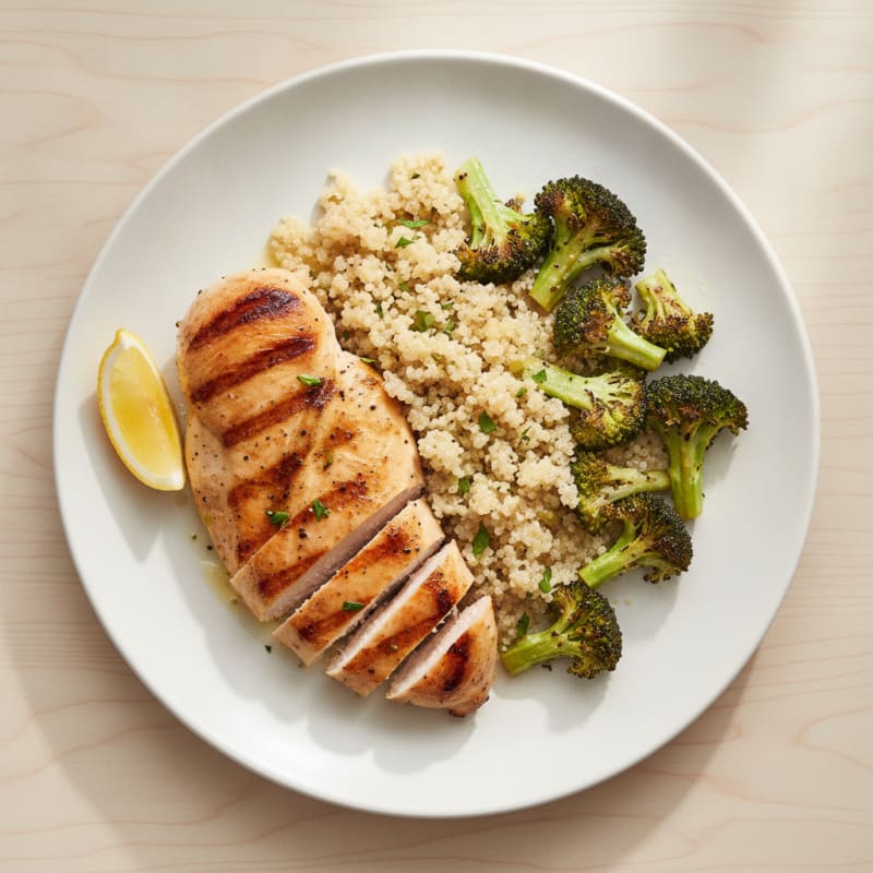 Grilled Chicken Breast with Quinoa and Roasted Broccoli