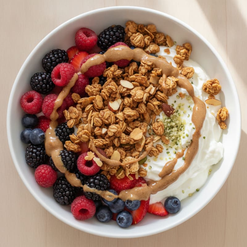 Greek Yogurt Bowl with Mixed Berries and Almond Butter