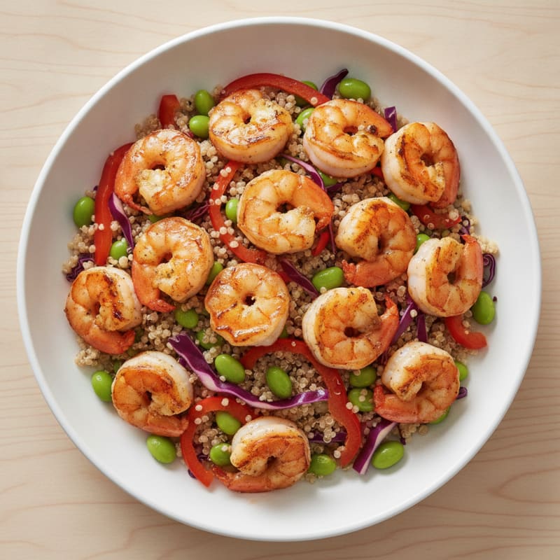 Grilled Shrimp and Quinoa Bowl with Crunchy Vegetables