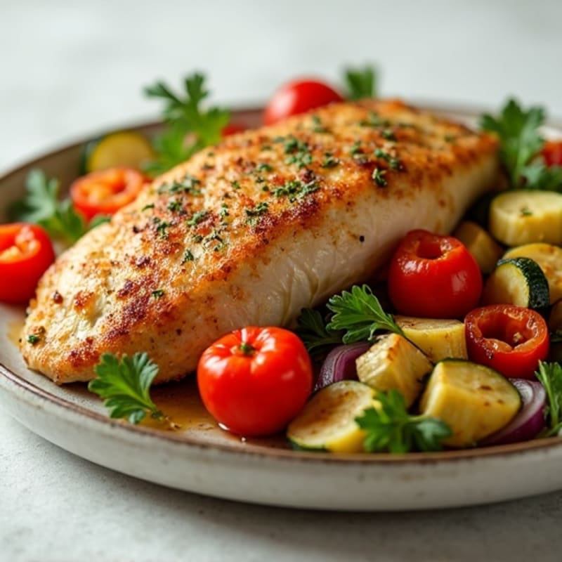 Herb-Crusted Pan Seared Chicken with Roasted Vegetables
