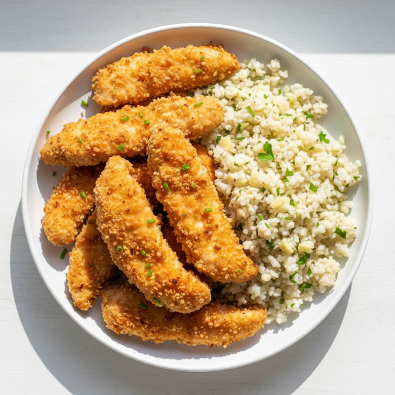 Baked Chicken Tenders with Garlic Rice