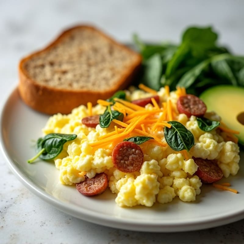 Egg White Scramble with Turkey Sausage and Spinach