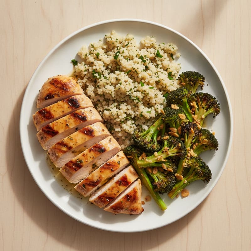 Grilled Chicken Breast with Quinoa and Roasted Broccoli
