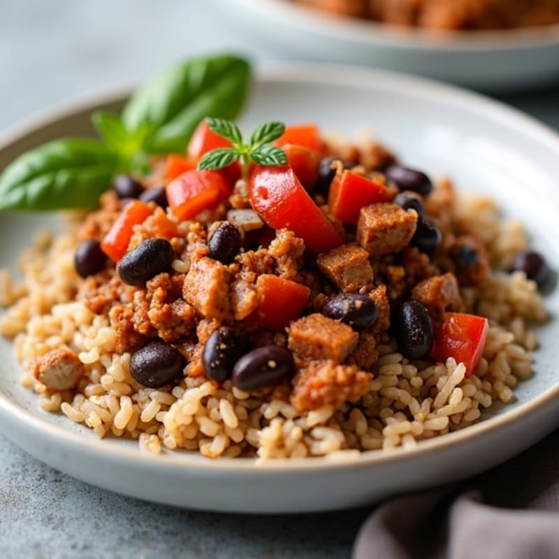 Spicy Ground Turkey and Black Bean Skillet with Brown Rice