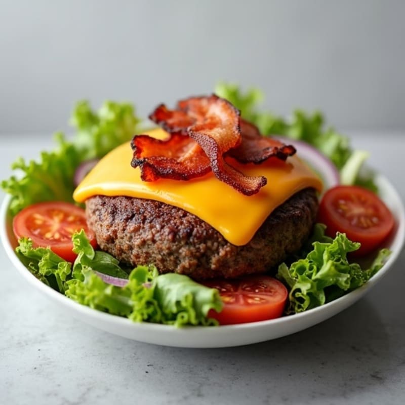 Lean Beef Cheeseburger Power Bowl with Crispy Bacon and Fresh Veggies