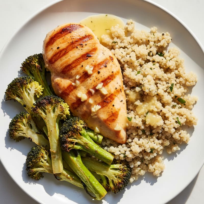 Grilled Chicken Breast with Quinoa and Roasted Broccoli