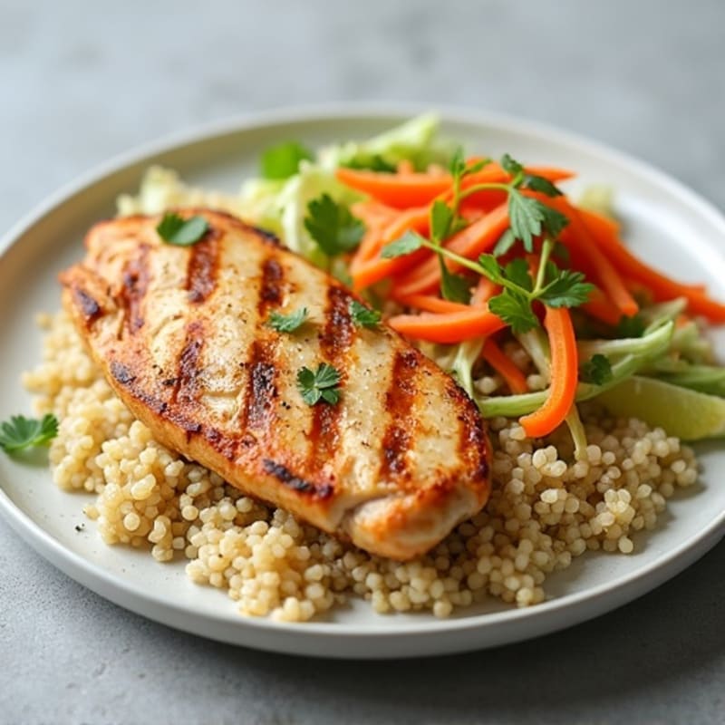 Grilled Chicken Breast with Crunchy Cabbage Slaw and Quinoa