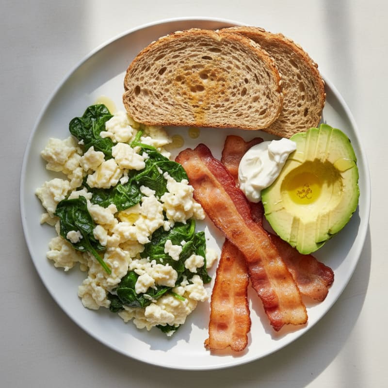 Crispy Turkey Bacon and Egg White Scramble with Spinach