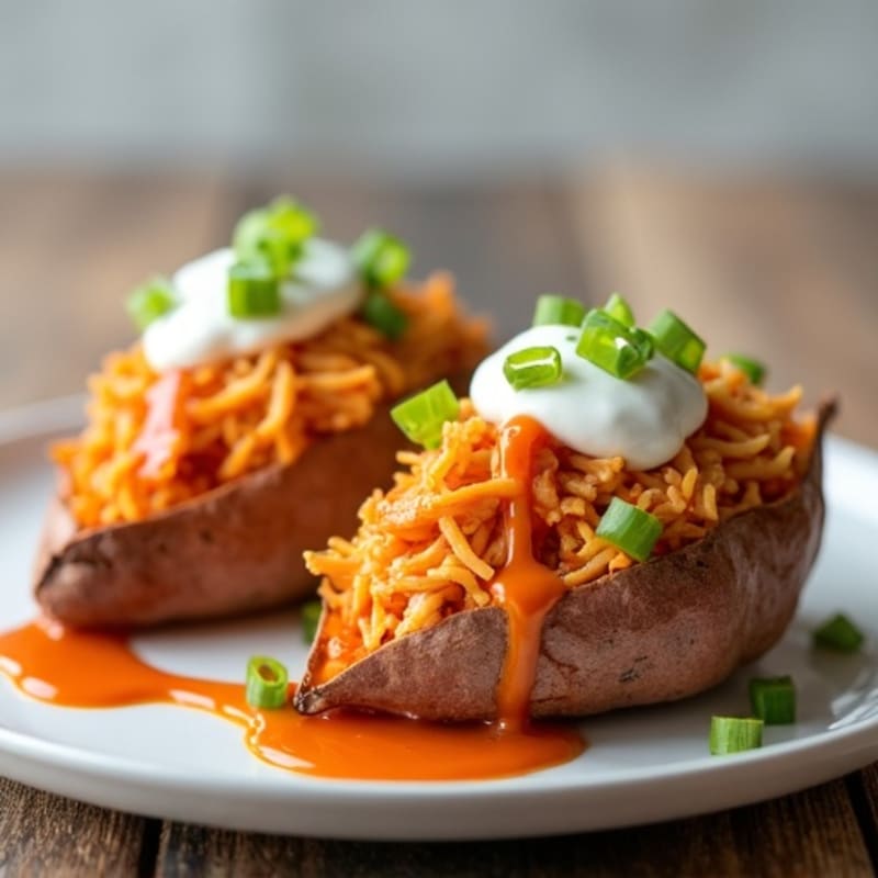 Creamy Buffalo Chicken Stuffed Sweet Potatoes