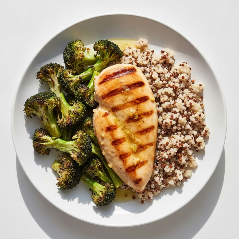 Grilled Chicken Breast with Quinoa and Roasted Broccoli