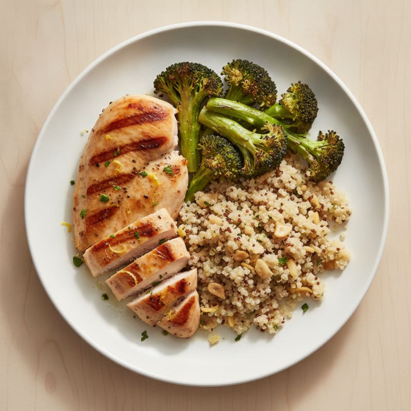 Grilled Chicken Breast with Roasted Broccoli and Quinoa