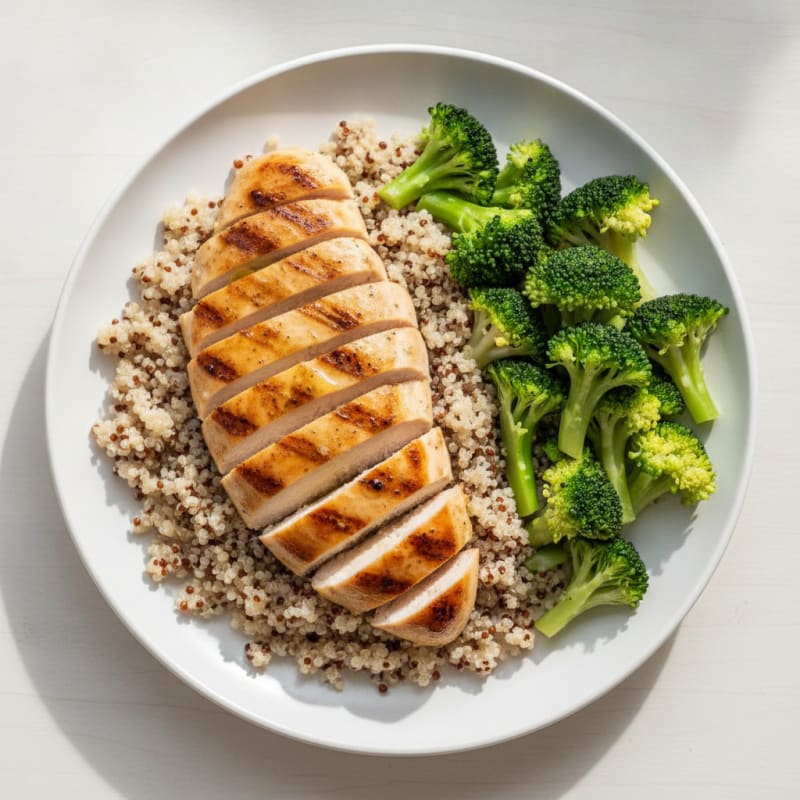 Grilled Chicken Breast with Quinoa and Steamed Broccoli