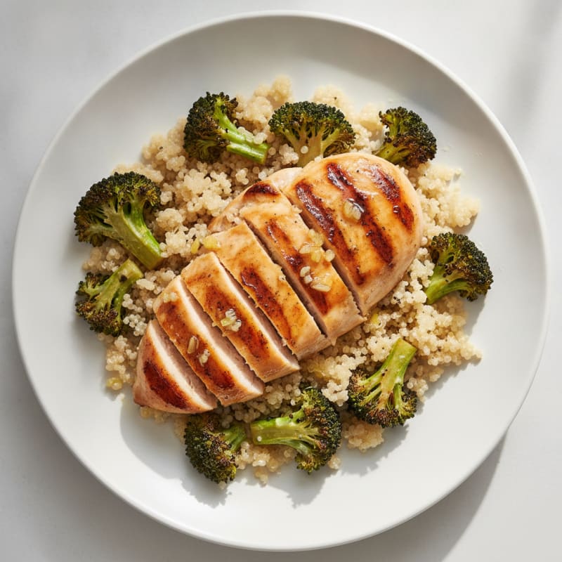 Grilled Chicken Breast with Quinoa and Roasted Broccoli
