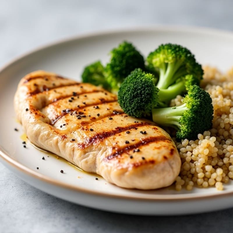 Grilled Chicken Breast with Roasted Broccoli and Quinoa