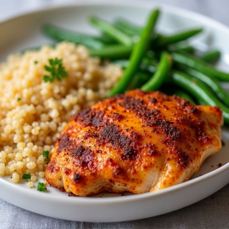 Spicy Roasted Chicken with Crispy Green Beans and Quinoa