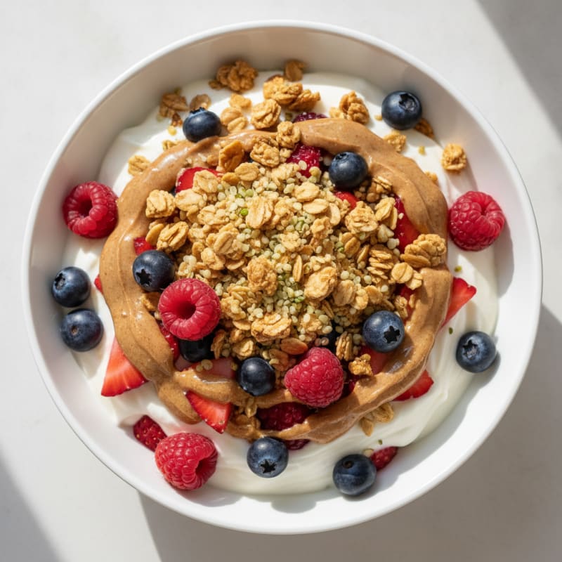 Creamy Greek Yogurt Parfait with Almond Butter and Mixed Berries