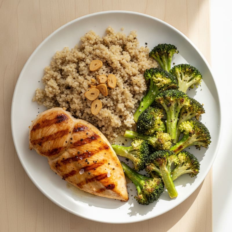 Grilled Chicken Breast with Quinoa and Roasted Broccoli