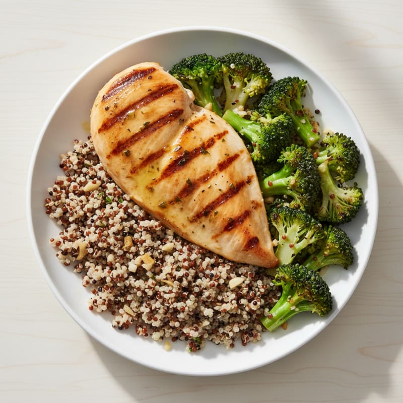 Grilled Chicken Breast with Quinoa and Steamed Broccoli