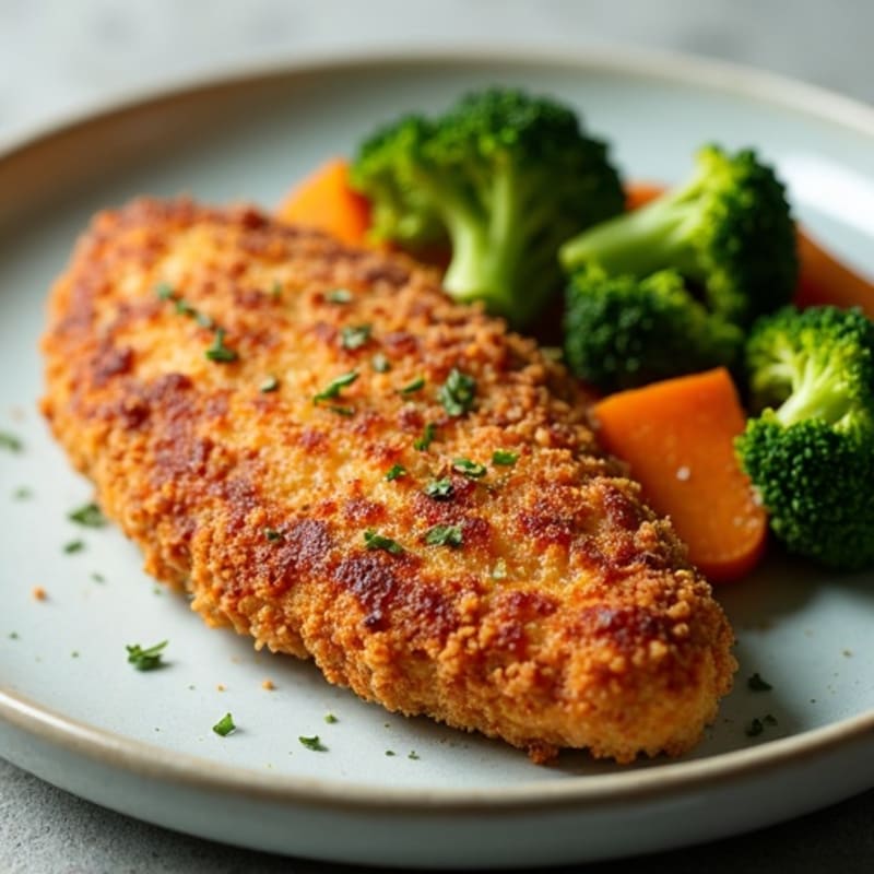 Crispy Plant-Based Duck with Roasted Sweet Potato and Steamed Broccoli