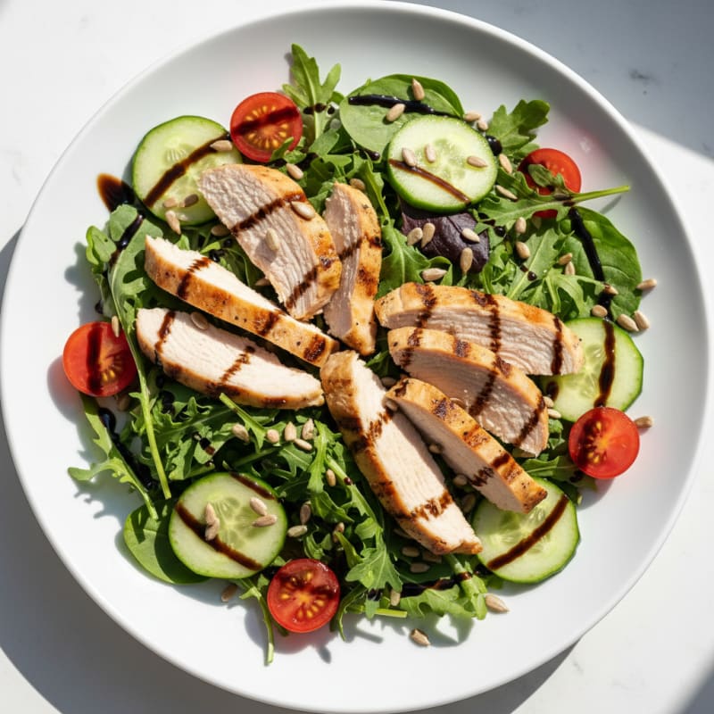 Grilled Turkey Breast Salad with Mixed Greens and Cucumber