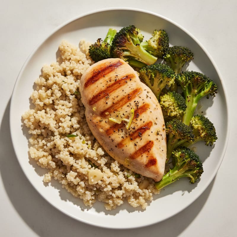 Grilled Chicken Breast with Quinoa and Roasted Broccoli