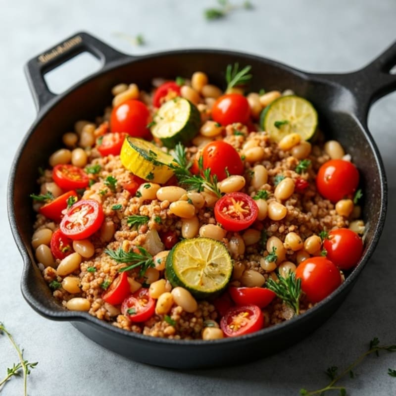Lean Ground Turkey and Roasted Vegetable Skillet