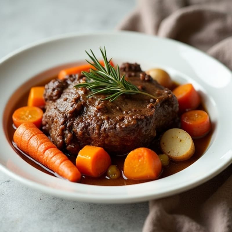 Garlic-Herb Braised Beef Pot Roast with Root Vegetables