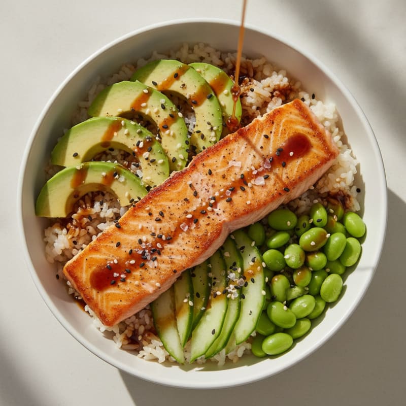 Sushi Rice Bowl with Salmon and Avocado