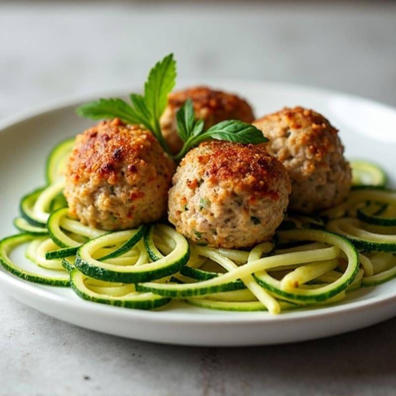 Herb-Crusted Lean Turkey Meatballs with Zucchini Noodles