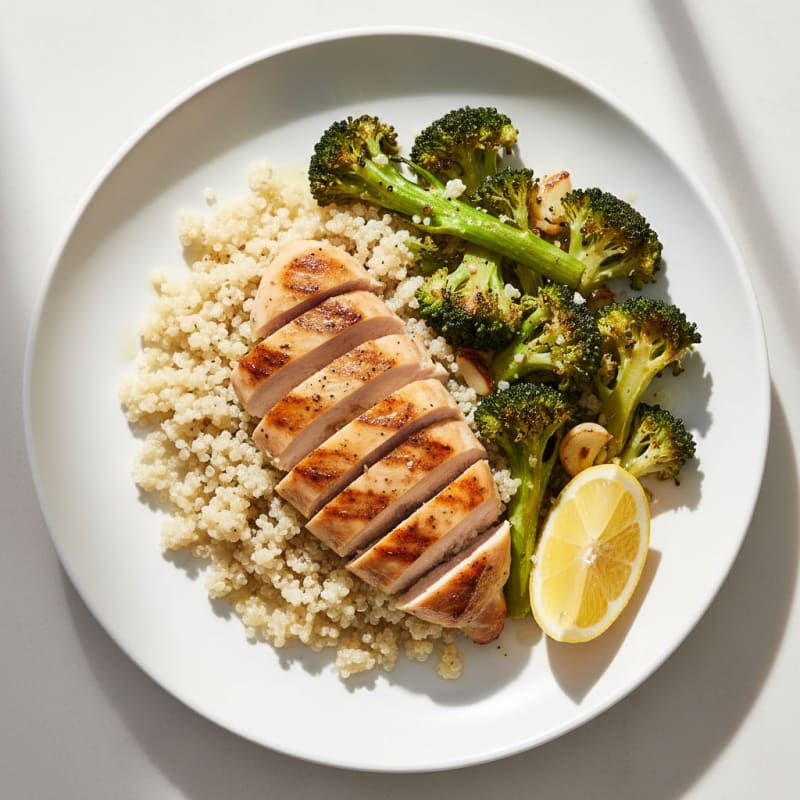 Grilled Chicken Breast with Roasted Broccoli and Quinoa