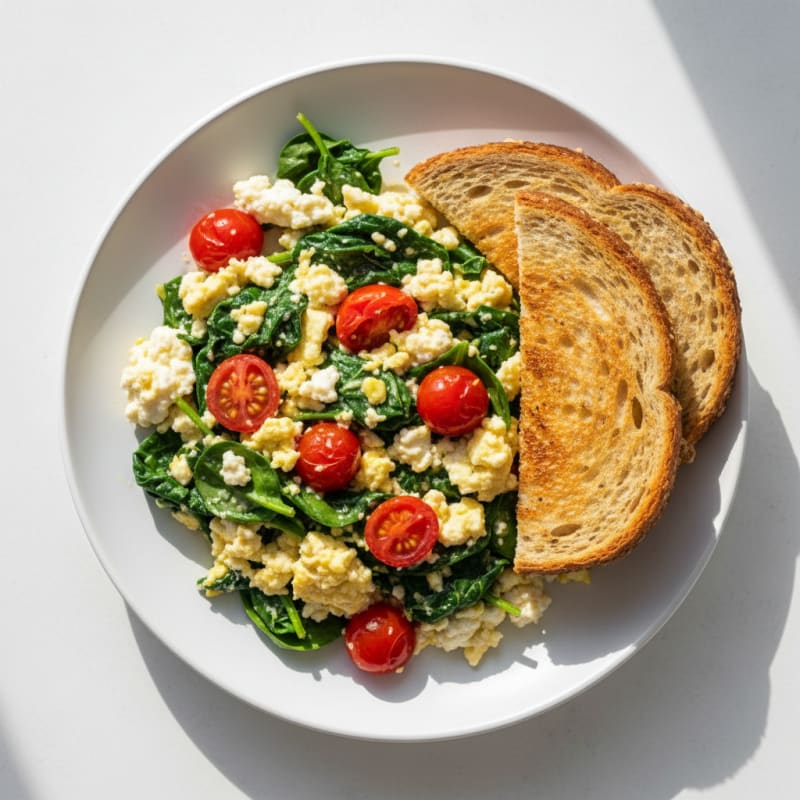 Cottage Cheese Scramble with Spinach and Cherry Tomatoes