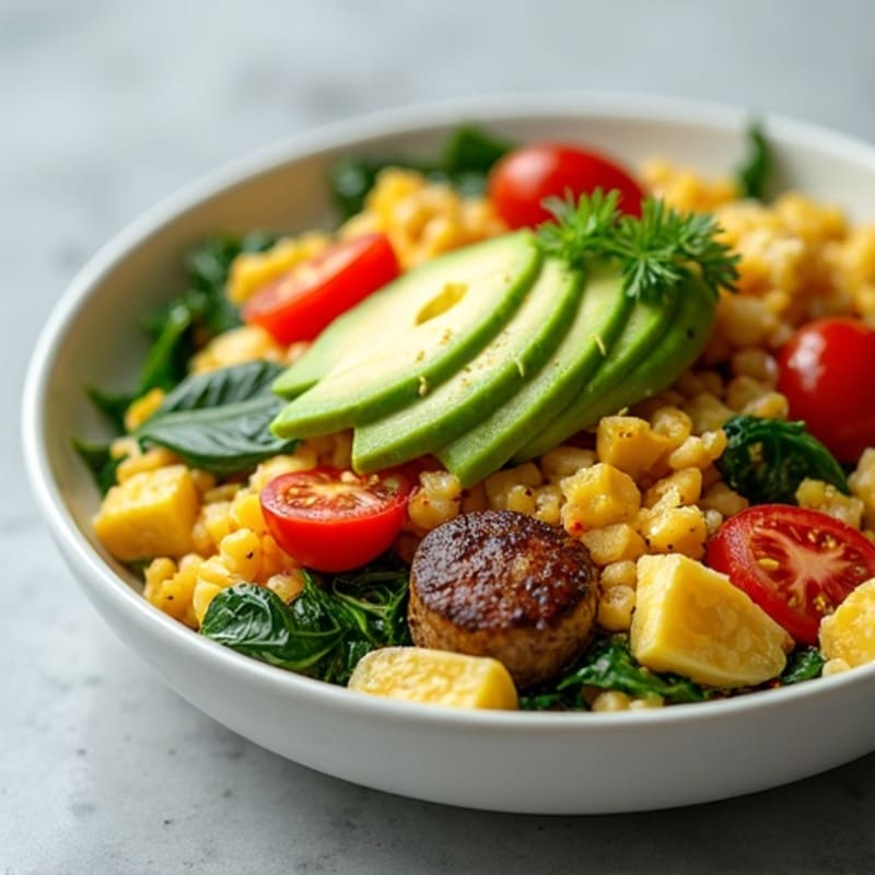 Egg White and Turkey Sausage Scramble with Spinach and Bell Peppers