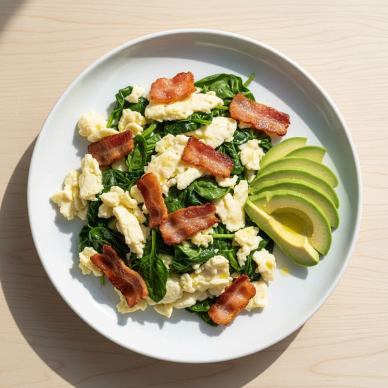 Crispy Turkey Bacon and Egg White Scramble with Spinach
