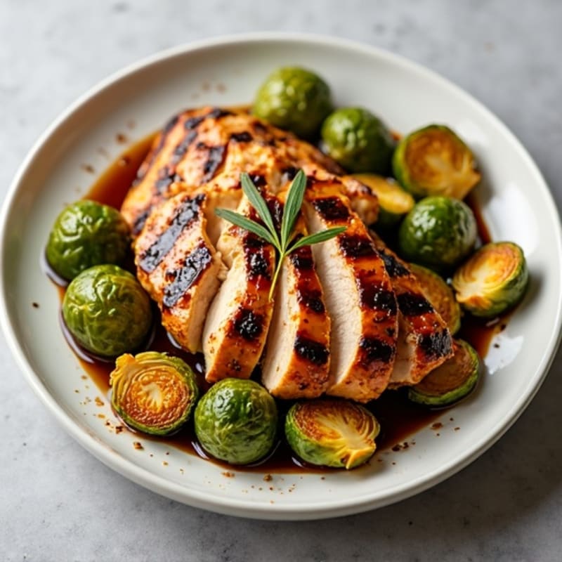 Honey-Balsamic Glazed Crispy Brussels Sprouts with Grilled Chicken