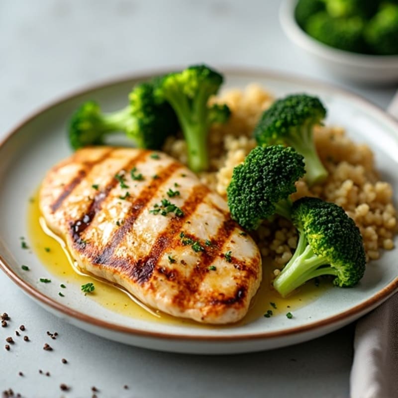 Grilled Chicken Breast with Quinoa and Roasted Broccoli