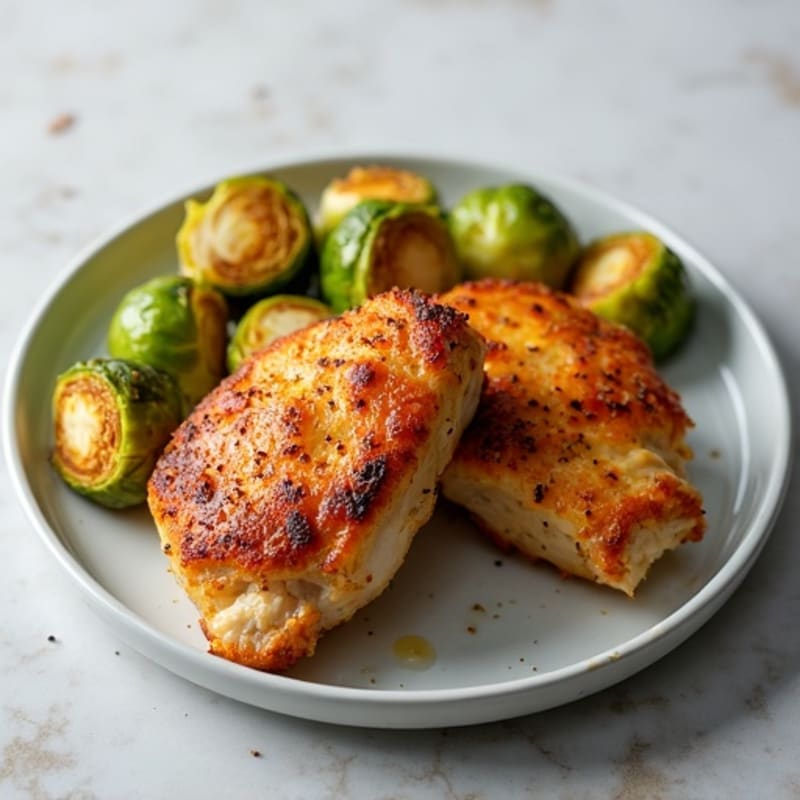 Crispy Baked Chicken Thighs with Roasted Brussels Sprouts