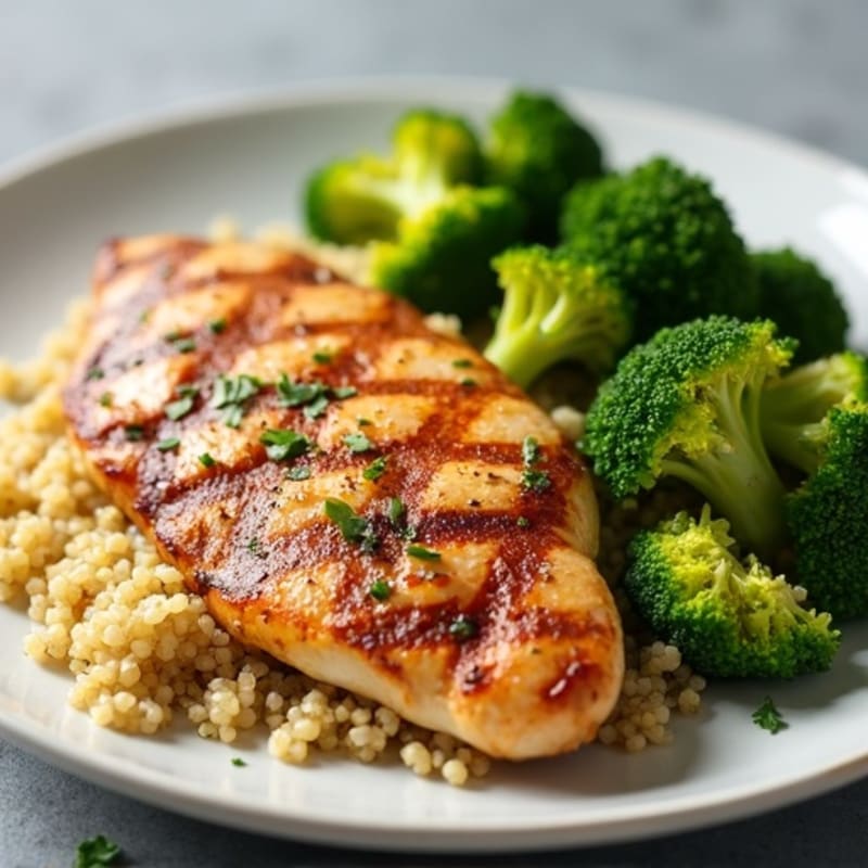 Grilled Chicken Breast with Quinoa and Roasted Broccoli