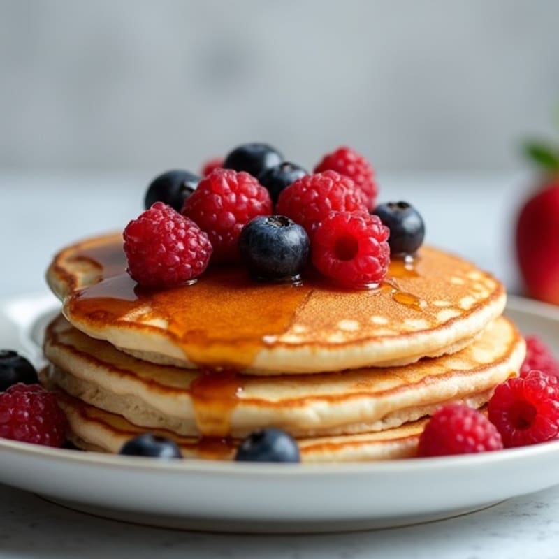 Maple-Glazed Protein Pancakes with Fresh Berry Compote