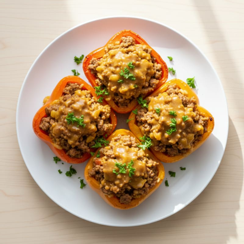Golden Beef and Rice Stuffed Peppers