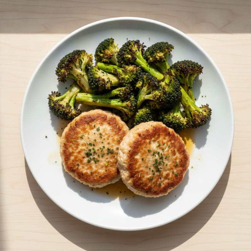 Seared Turkey Patties with Roasted Broccoli