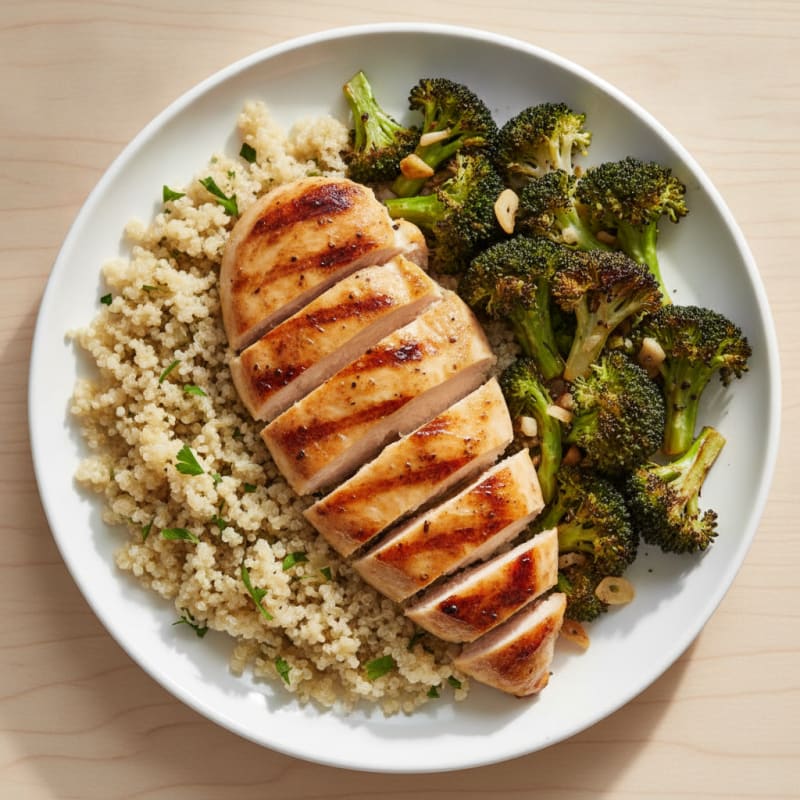 Grilled Chicken Breast with Quinoa and Roasted Broccoli