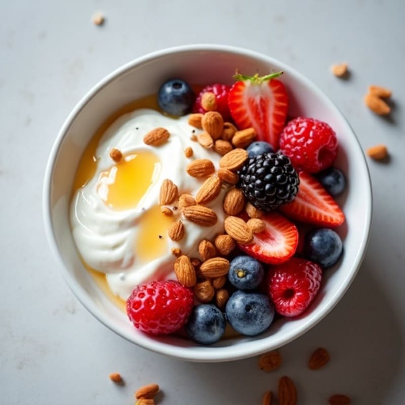 Creamy Greek Yogurt with Fresh Berries and Crunchy Almonds